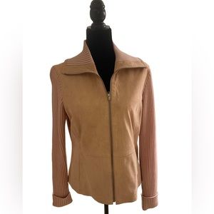 HAROLDS WOMENS GENUINE LEATHER/ SUEDE RIBBED KNIT JACKET(M)